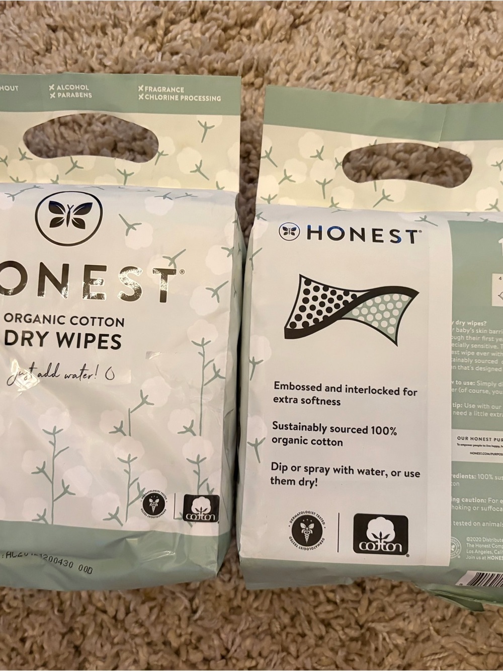 Honest Pack of Organic Dry baby Wipes
